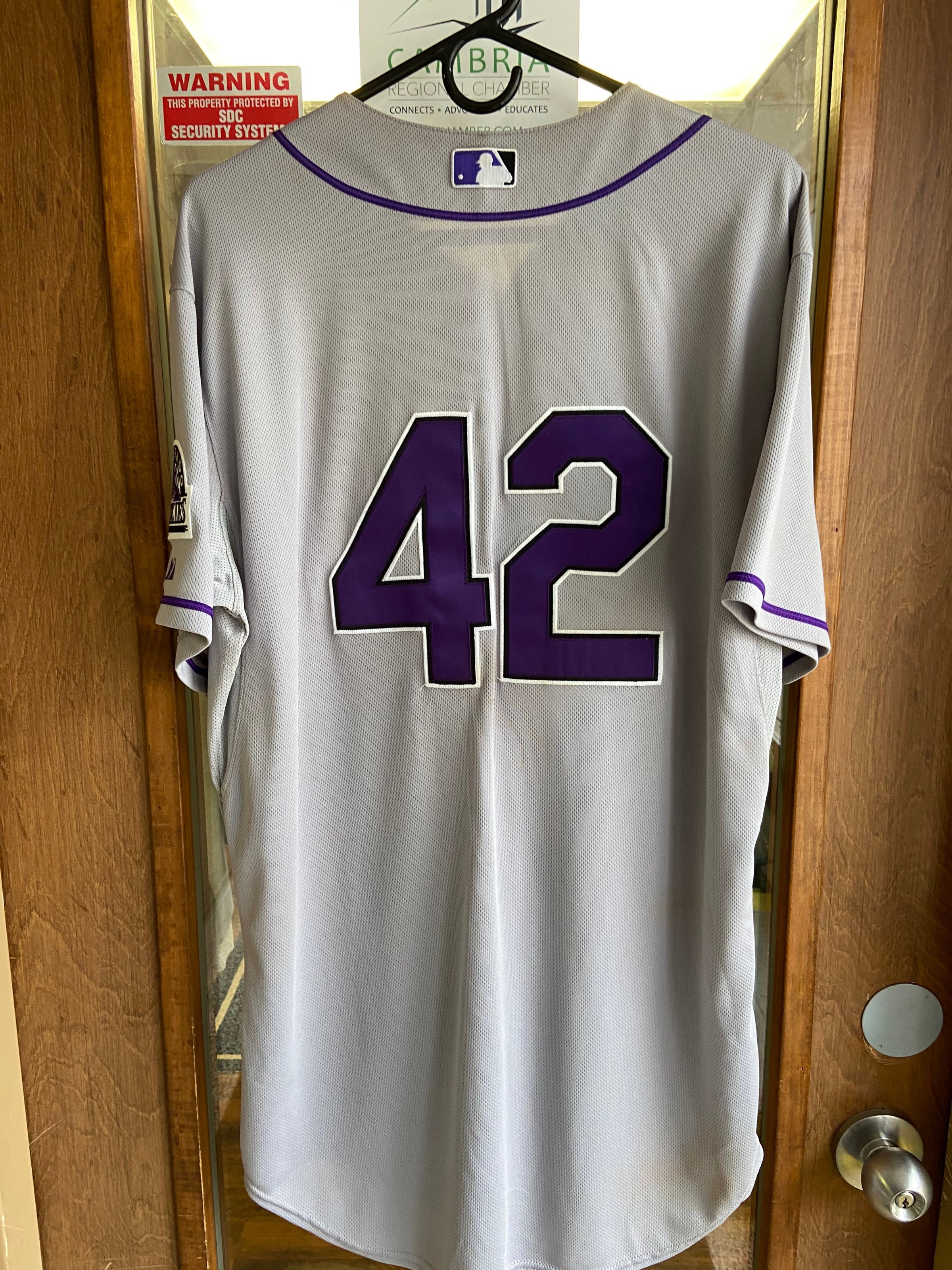 Colorado Rockies game worn Jackie Robinson Day Jersey by Mike McKenry  04/15/15