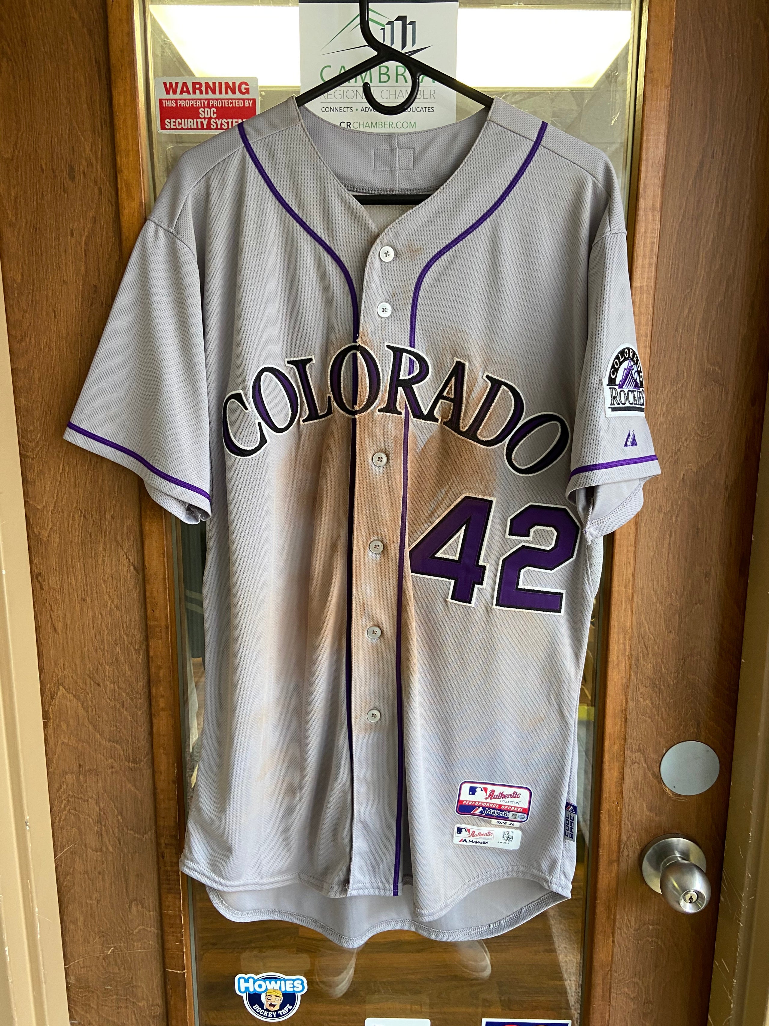 Colorado Rockies game worn Jackie Robinson Day Jersey by Mike McKenry  04/15/15